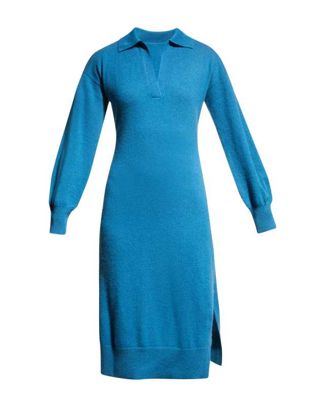 Blouson-Sleeve Cashmere Midi Dress